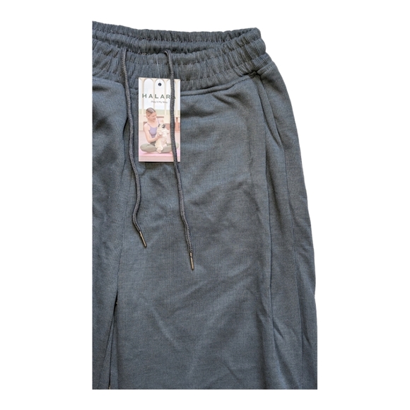 NWT Halara Inside Drawstring Elastic Waist Side Pocket Wide Leg Lead Grey Pants - Picture 5 of 8